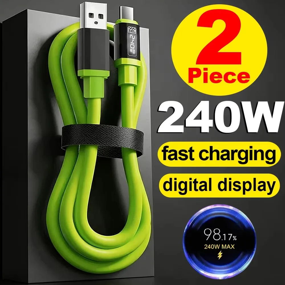 Cabo USB-C para USB-C PD240W 6A com Carregamento Super Rápido e Display Digital, Transferência de Dados de Alta Velocidade para iPhone 17 Pro