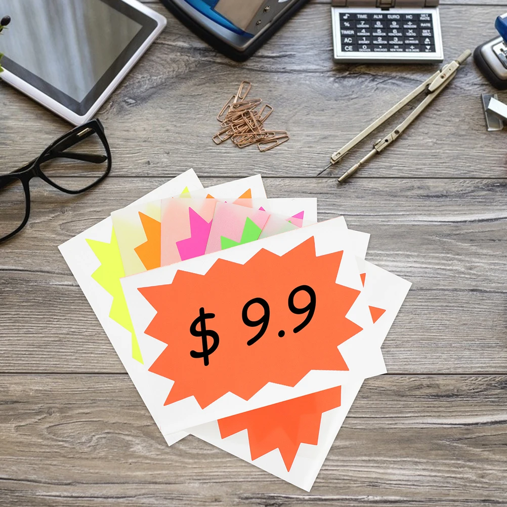 

100Pcs Blank Price Tag Stickers Fluorescent Self-Adhesive Labels for Retail Sale Pricing Supermarket Price Tags for Retail