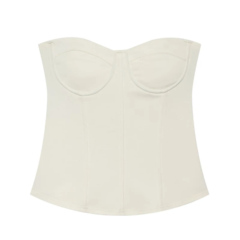 HXAO Korsett Damen Tube Top Trägerloses Y2K Schwarzes Crop Top Damen Sommer Sexy Rückenfreies Party-Top Fischgräten-Bustier Beige Top – Detail 10