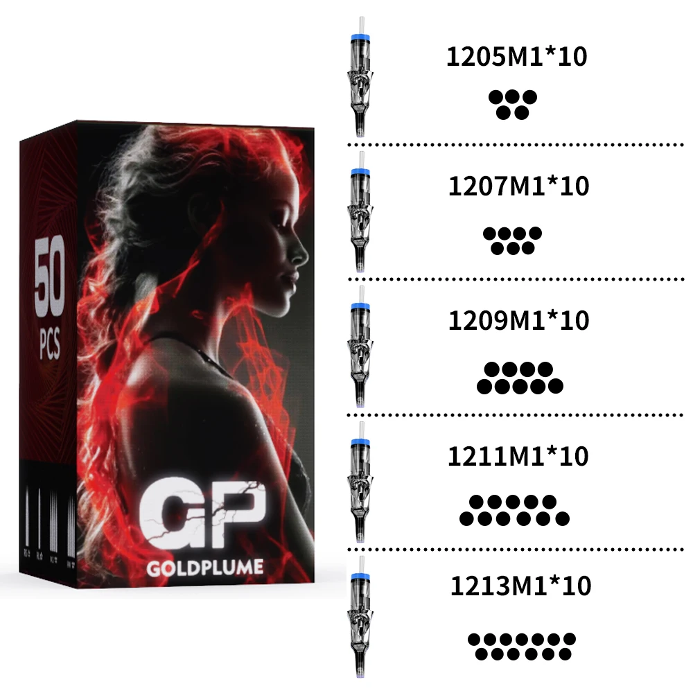 

Goldplume 50-Piece Tattoo Needle Set - Mixed Models Including1205M1 1207M1 1209M1 1211M1 1213M1, Safety Cartridge Professional Needles