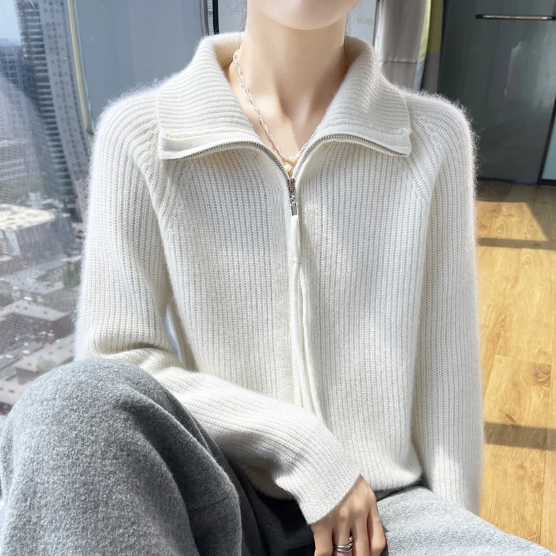 Autumn New Knitted Cardigan Turtleneck Thick Zipper Design Fashion High-End Elegant Comfortable Knitted Sweater Cardigan-GH483