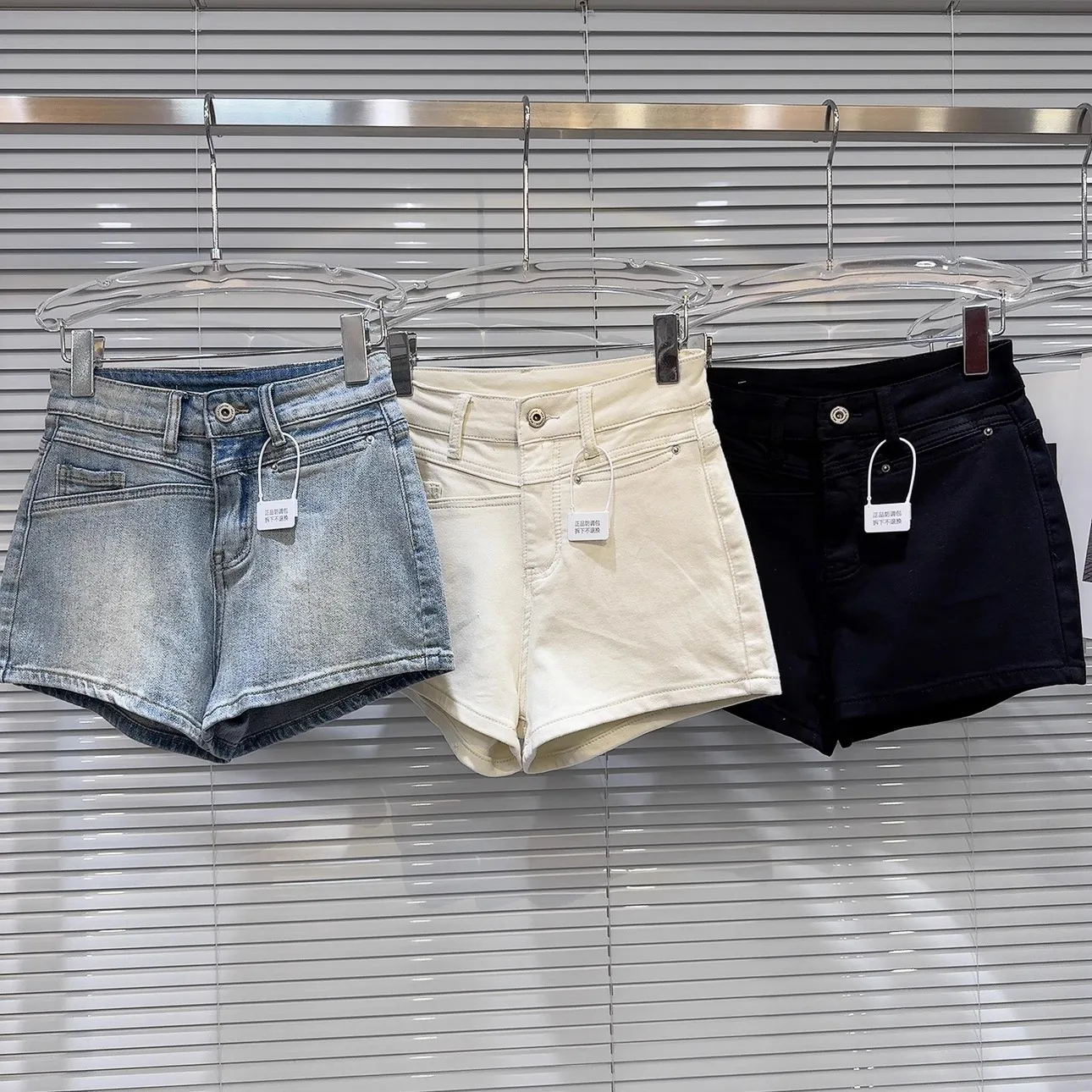 Summer 2024 High Waist Wide Leg Jeans Short Pants Women's Pocket Decorated Pure Color Washed Three-Quarter Length Denim Shorts
