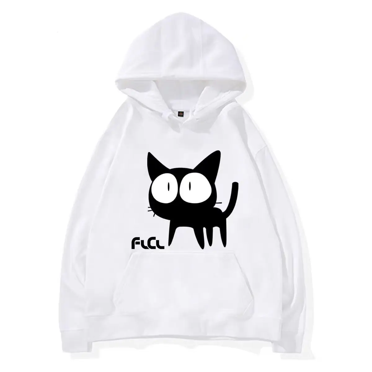 Sudadera con capucha periférica de Anime divertida, jersey con gráfico de gato negro Fooly Cooly, Sudadera con capucha informal de Cosplay japonés Y2k Grunge E-girl