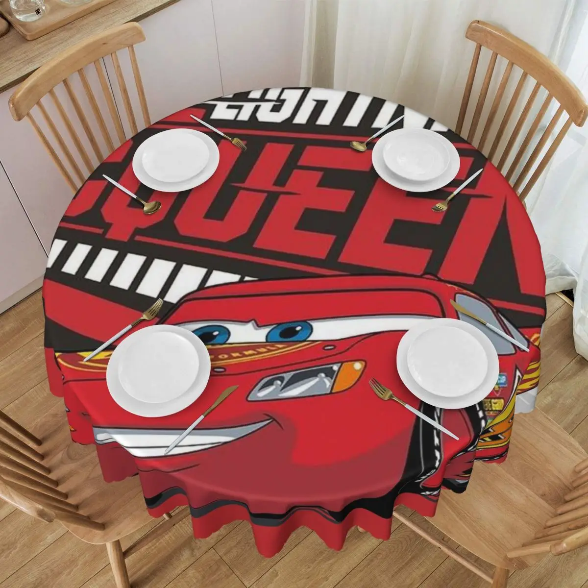 Custom Round Lightning Mcqueen Tablecloth Waterproof Oil-Proof Table Covers 60 inches Cars Table Cloth