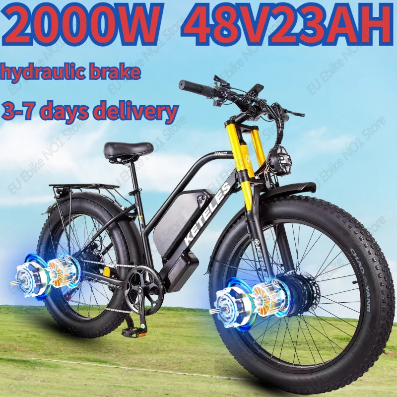 E Bike 2000W Dual Motor 48V 23AH Adult Outdoor Riding Electric Bicycle Hydraulic Brake All-terrain 26*4.0 Inch Fat Electric Bike