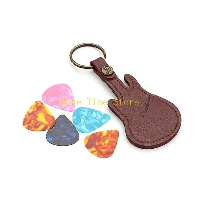 92ME Guitar Picks Case مع 5 اختيارات ، حقيبة تختار الجلود واختيار الحمل مع Keyring لقيثارة الجيتار الجيتار