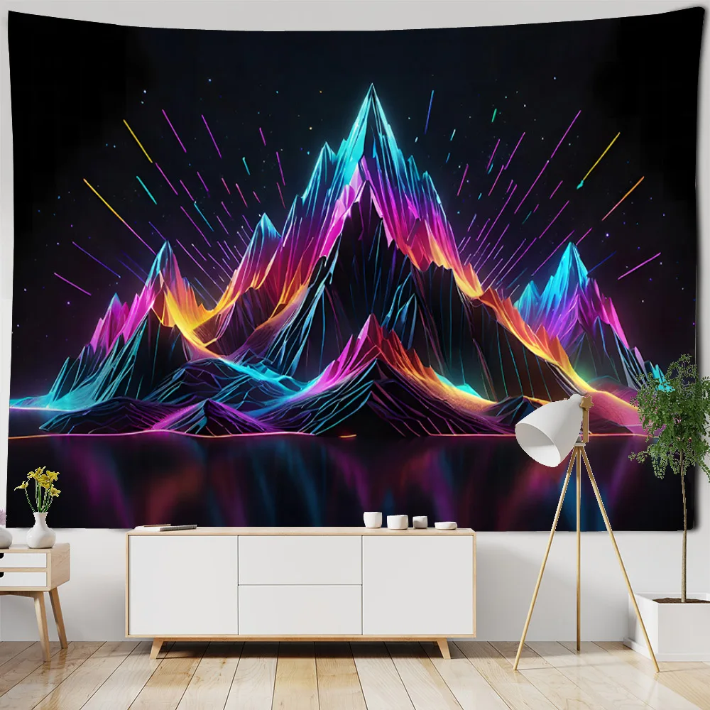 

Psychedelic landscape painting tapestry starry sky background wall hanging room decoration wall background cloth living room