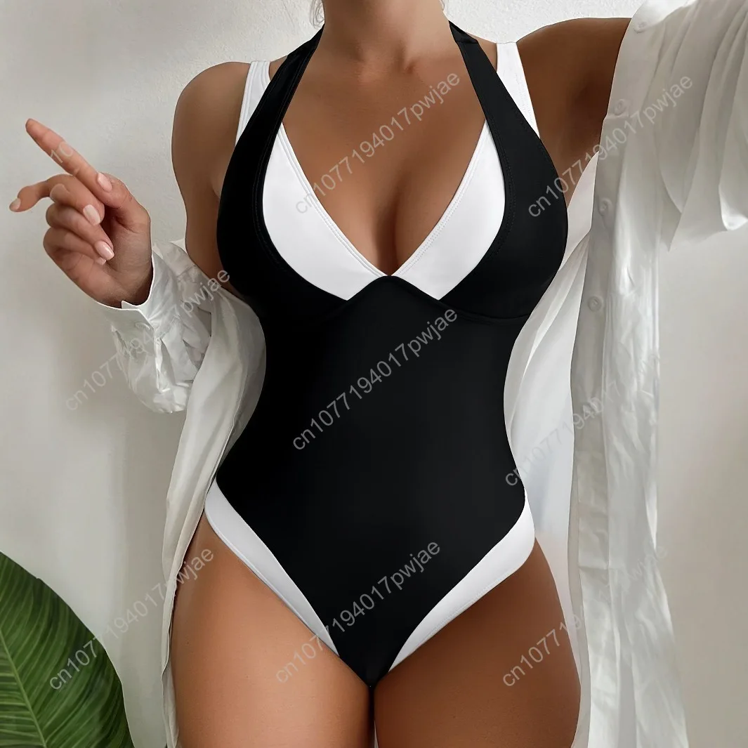 

Women's Sexy One-Piece Swimsuit — Deep V-Neck, Body-Flattering, Slimming Design — Ideal for Beach Vacations and Hot Springs