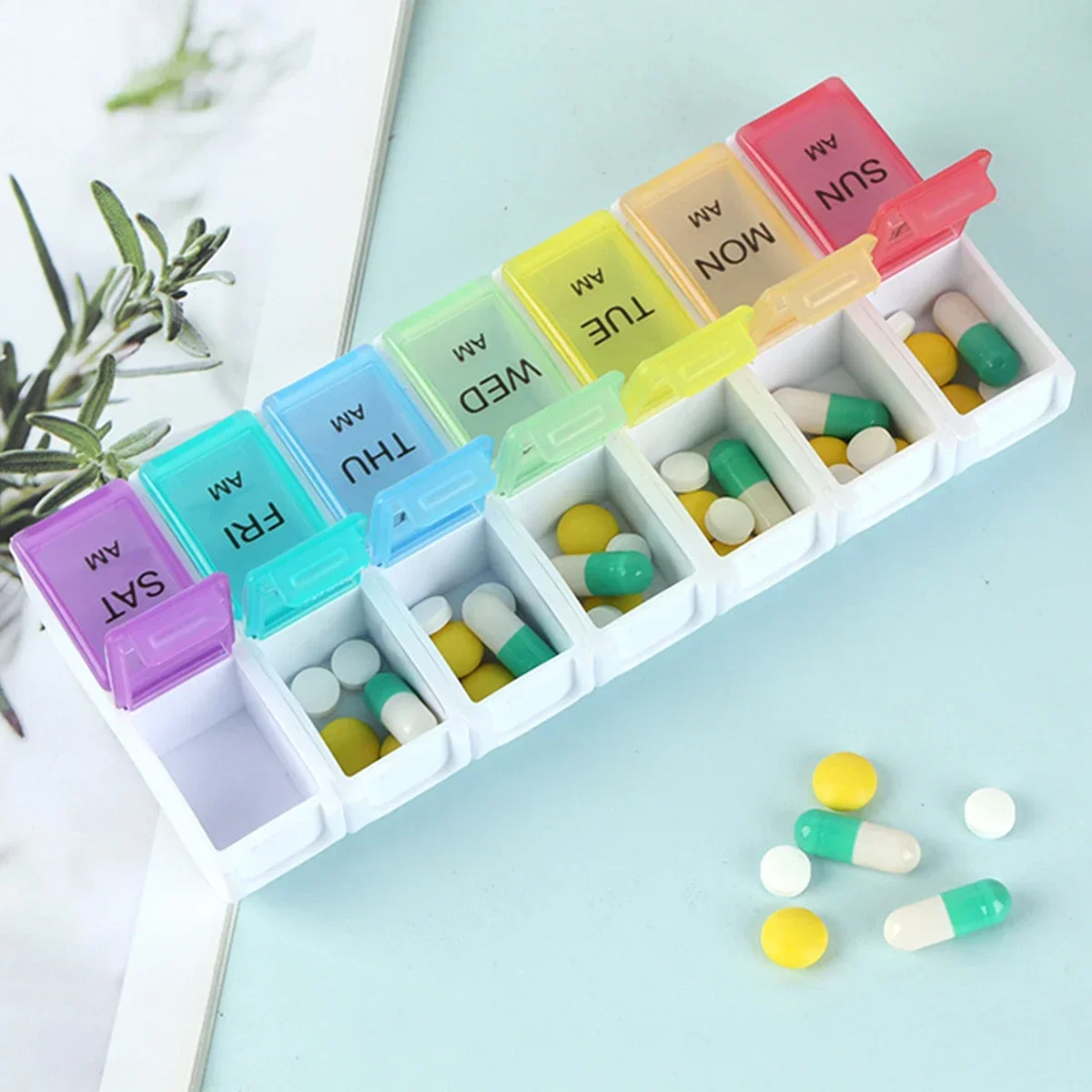 

1 Set Pill Box 7 days Organizer 14 grids 3 Times One Day Portable Travel with Large Compartments for Vitamins Medicine Fish Oils
