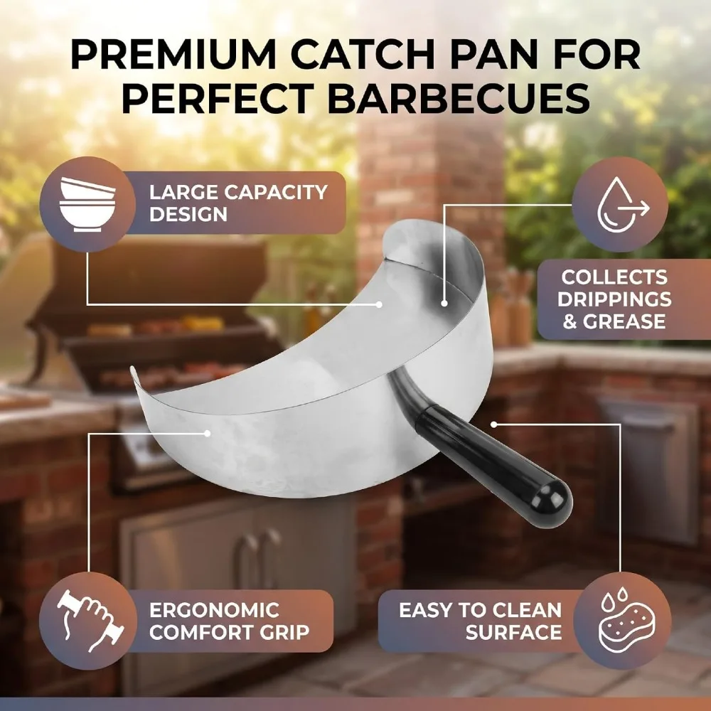 Ergonomic Handle Rotisserie Catch Pan Silver Stainless Steel Stainless Steel Meat Catcher Drip Catcher Grill Meat Catcher