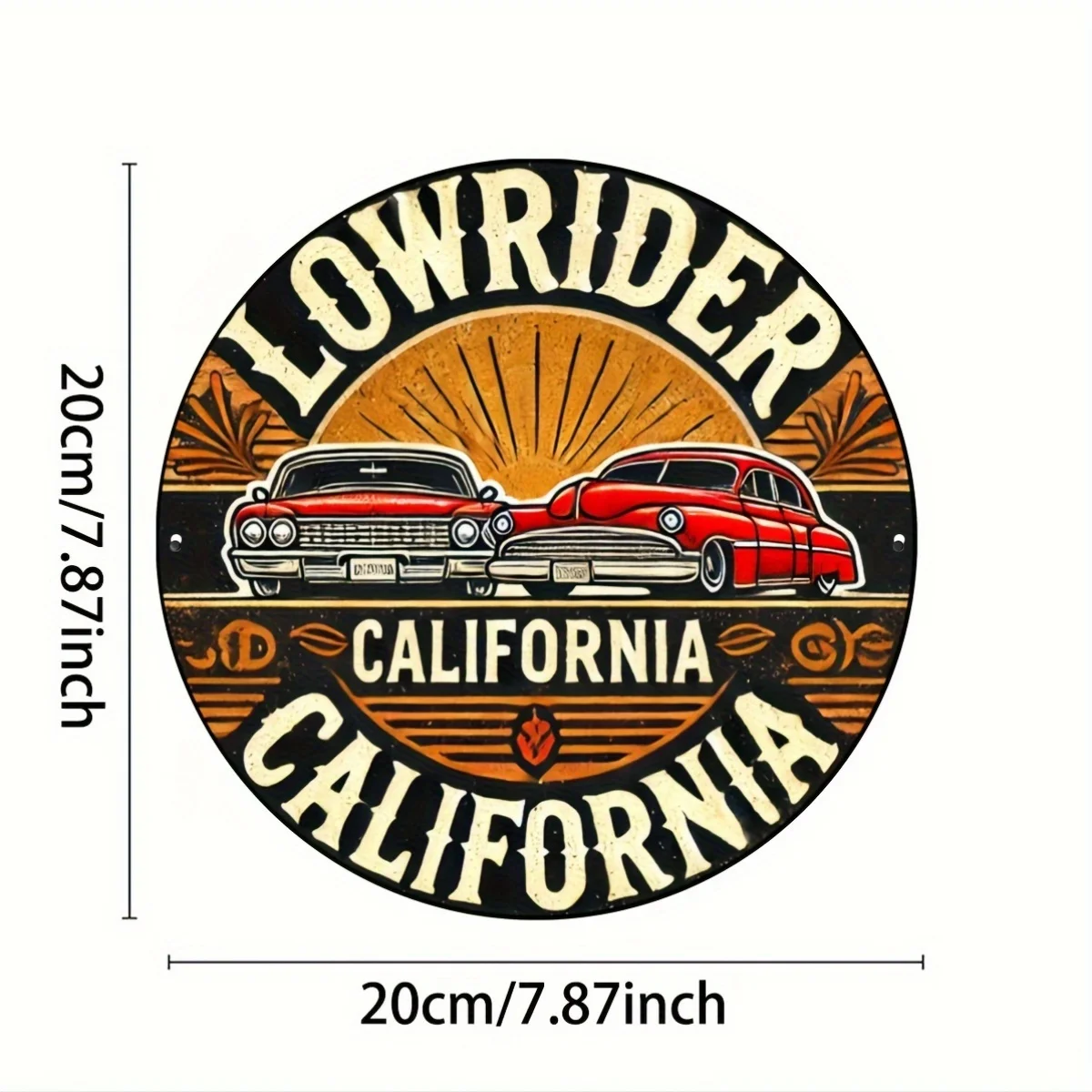 1-Pack California Lowrider Round Aluminum Sign, Vintage-Inspired Wall Decor for Home, Family, Bar, Man Cave, Garage, Scene Decor