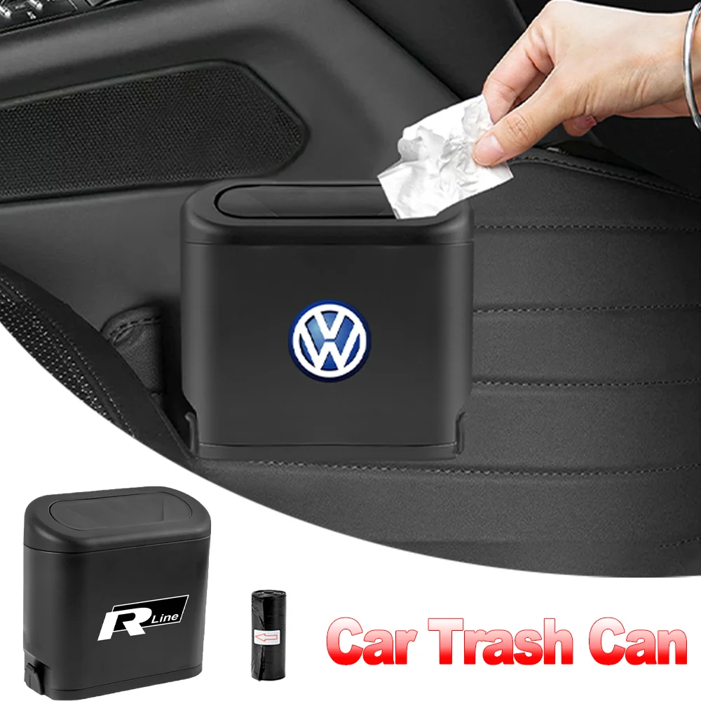 1PCS Portable black Abs car trash can storage box flip-top trash can Car accessories For VW RLINE POLO R Tiguan Jetta GTI TOURAN