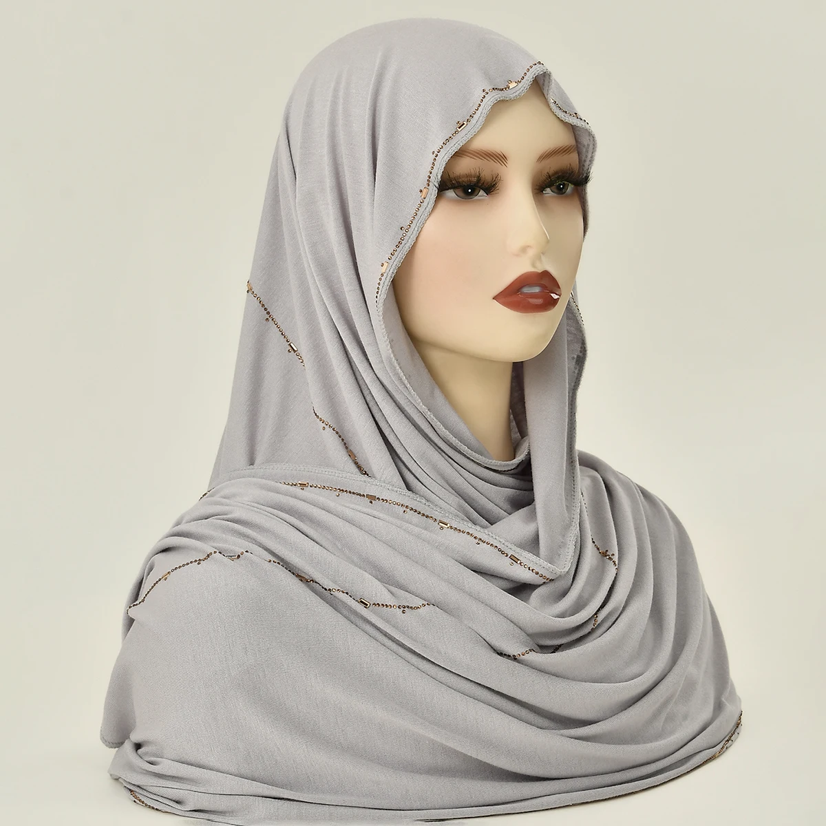 Women Cotton Jersey Hijab Scarf Glitter Shimmer Edge Shawl Women Soft Premium Jersey Hijab Turban Islam Solid Color Headscarf