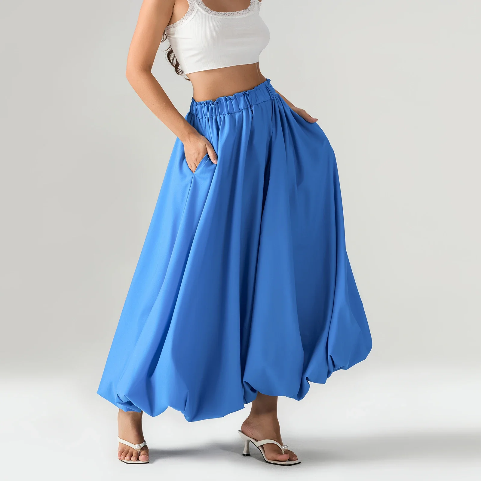 

Thorn Tree Women Bubble Long Skirts Y2k Flowy A Line Maxi Skirts Ruffle Pleated Midi Skirts Summer Balloon Skirts Streetwear