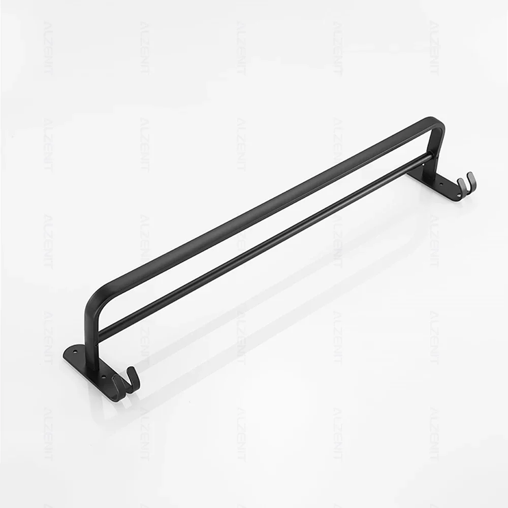 Matte Black Towel Bar 40-60CM Double Rail With Hook Wall Mount Rod Shelf Aluminum Shower Rack Hanger Bathroom Holder Accessories