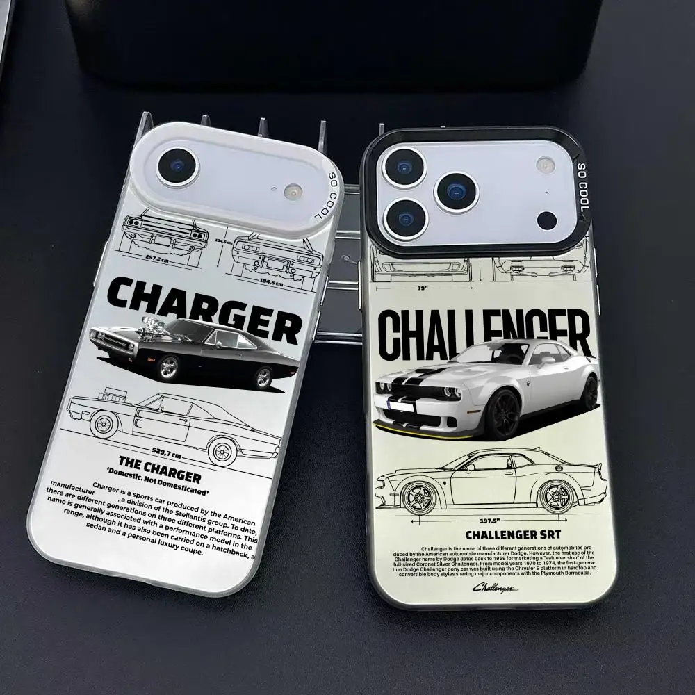 Funda de teléfono Challenger Muscle car para iPhone 17 16 15 14 13 12 11 Pro Max Air colorido mate láser Aurora funda de teléfono a prueba de golpes