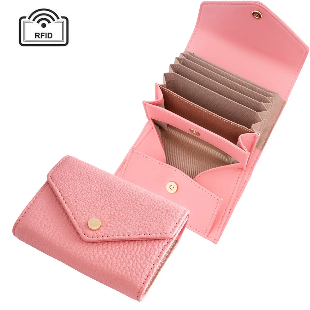 Western RFID Blocking Multi-cards Short Women Wallet Large Capacity Accordion Coin Purse for Ladies