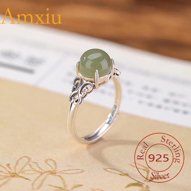 

Женское открытое серебряное кольцо Amxiu из стерлингового серебра 925 пробы с прозрачным водным нефритом и глянцевой бабочкой