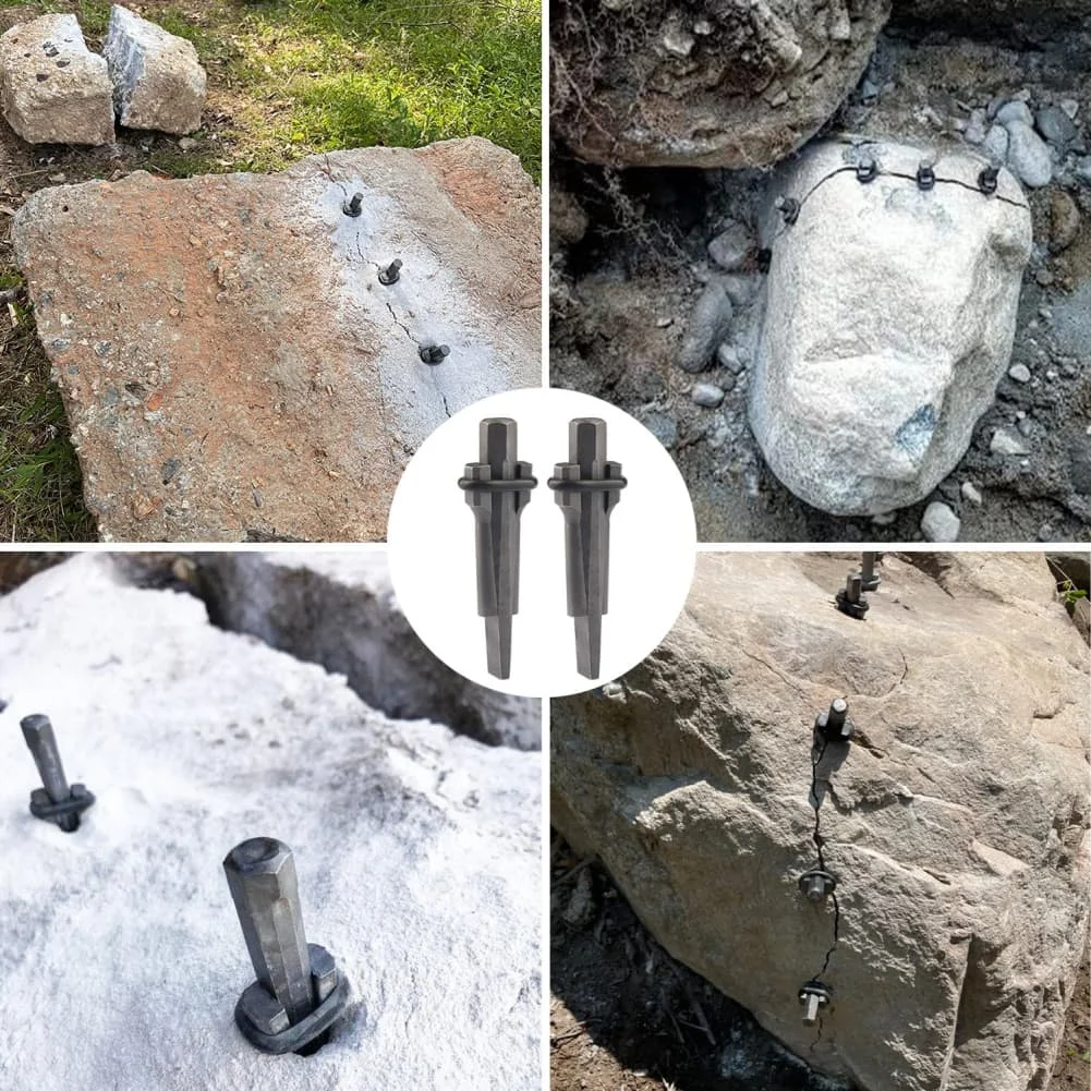 

5 Piece Rock Splitting Set Heavy Duty 16mm Steel Wedges and Spacers 58 Inch Stone Splitter for Landscaping and Masonry