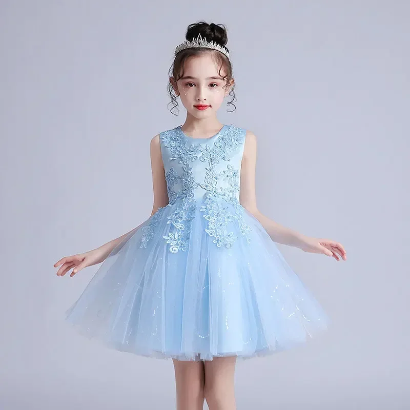 Lace Sleeveless Children Girls Ball Gown Summer Princess Dress for Girls Fashion Flower Girl Dresses for Weddings 3-12 Years