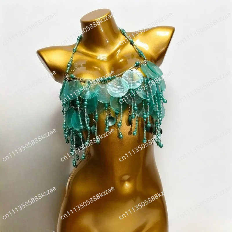 New Handmade Bead Chest Chain, Crystal Heavy Body Chain, Sexy Suspender Accessories, Fashionable Bra, Music Festival Party