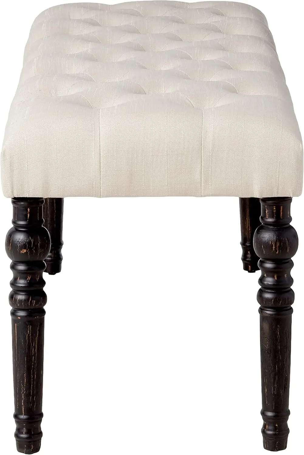 Leviton Fabric Tufted Turned Leg Dining Bench, beige