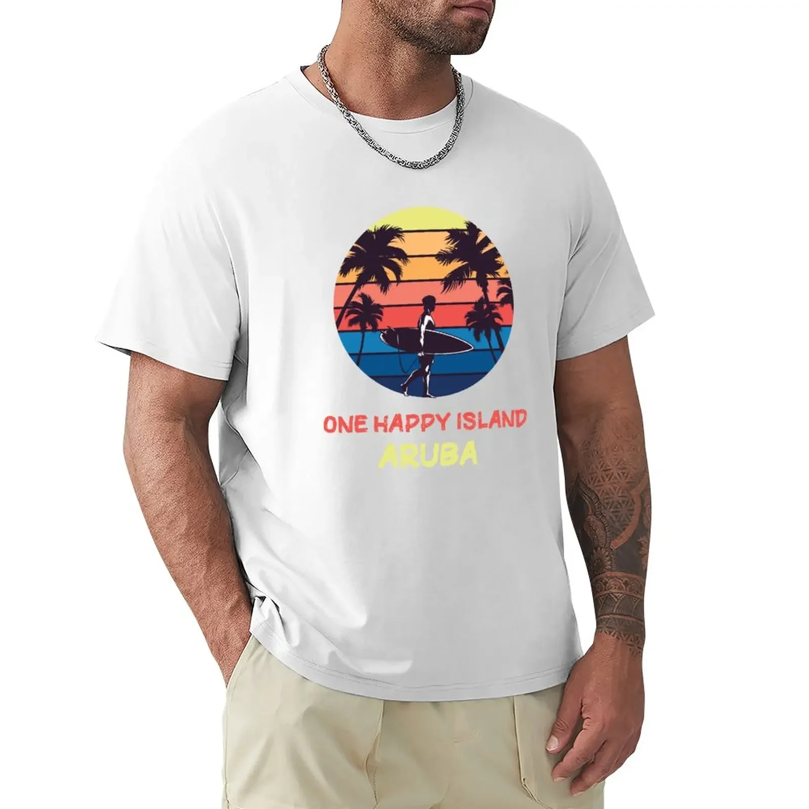 Aruba One Happy Island T-Shirt oversizeds vintage for a boy men clothings