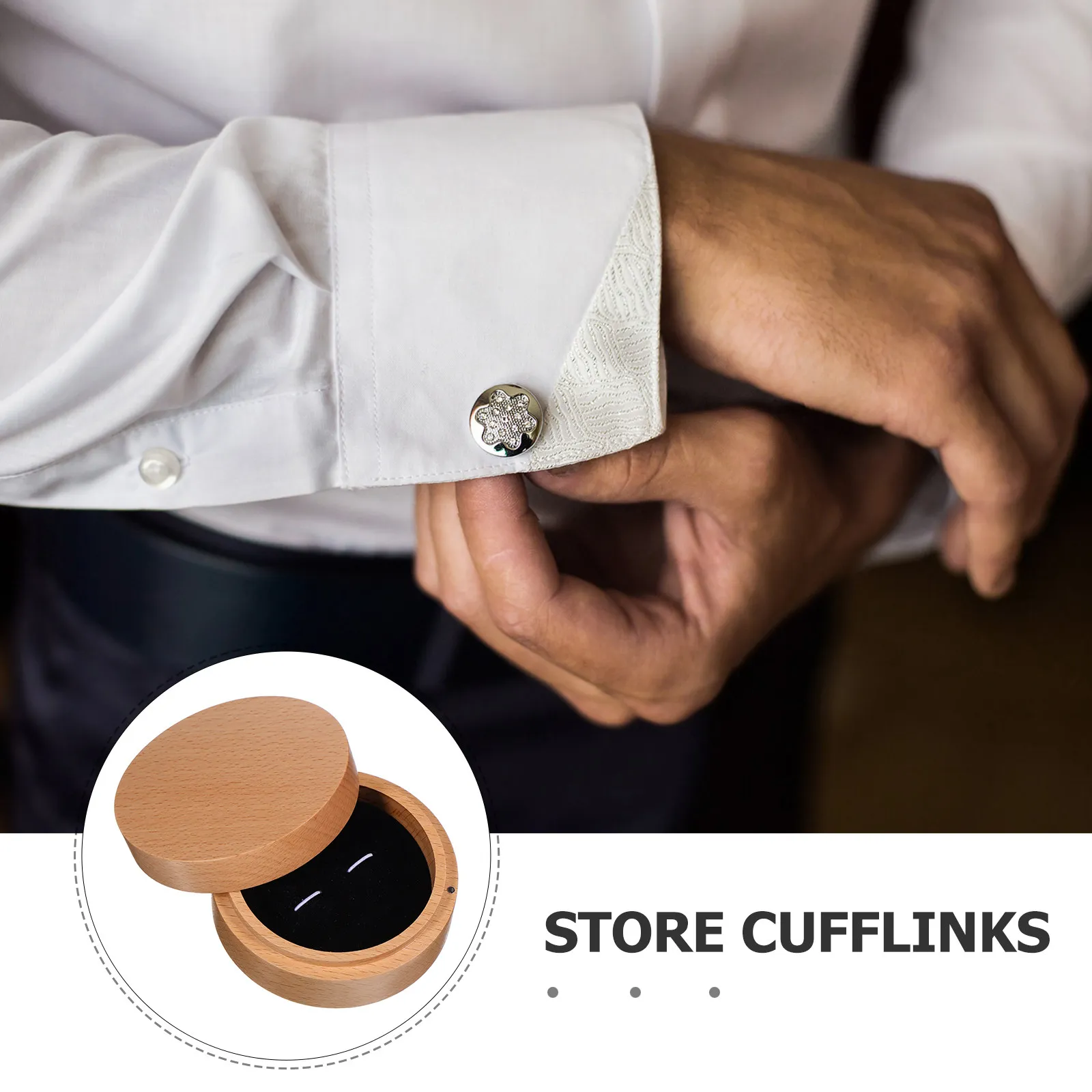 Wooden Cufflink Box Light Brown Small Vintage Rustic Jewelry Storage Case for Men Travel Tie Clip Organizer Cufflinks