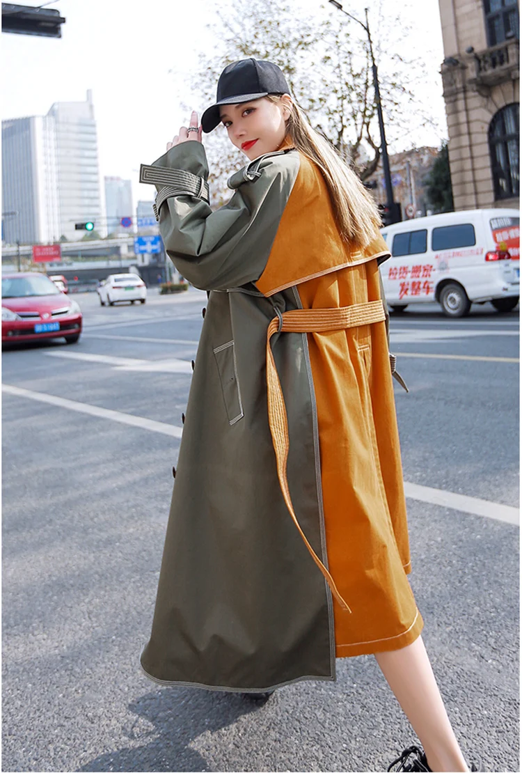 

High Quality Women's Windbreaker Spring Autumn Coats Ladies Long Temperament Trench Fashion Color Matching High-End Overcoats