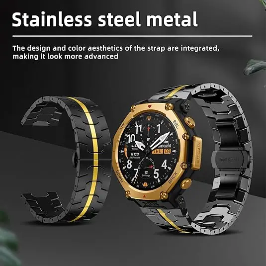 For Amazfit T-Rex 3 Pro 48mm/44mm Band 20mm 22mm Stainless Steel Strap For Amazfit Bip 3 3Pro 6 5 Unity/Balance 2/GTR 4 3 2 2e