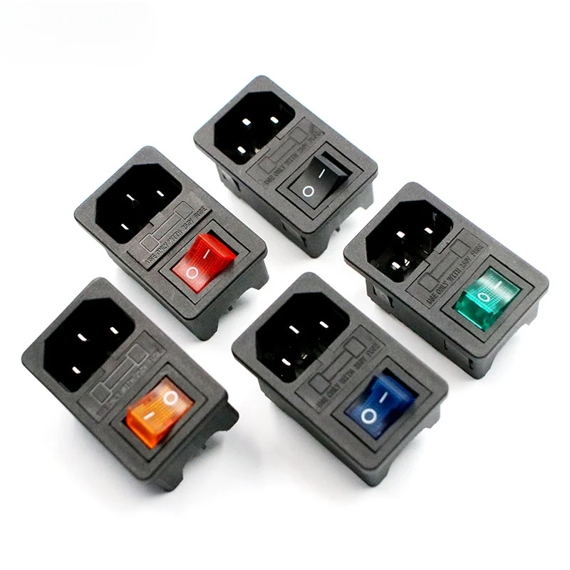 With 10A Fuse! Red Rocker Switch Fused IEC320 C14 Inlet Power Socket Fuse Switch Connector Plug Connector Red Green Blue Black