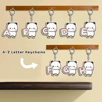 Cute Dudu Bubu Key Chain 26 English Alphabet Letter Keychain Cartoon Bear Panda Couple Keyring Bag Charms DIY Jewelry Gifts