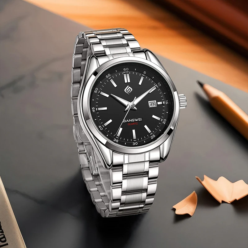 BANGWEI แบรนด์หรูนาฬิกาบุรุษนาฬิกาสแตนเลสกันน้ํา Luminous นาฬิกาข้อมือควอตซ์นาฬิกาแฟชั่นสําหรับชาย reloj