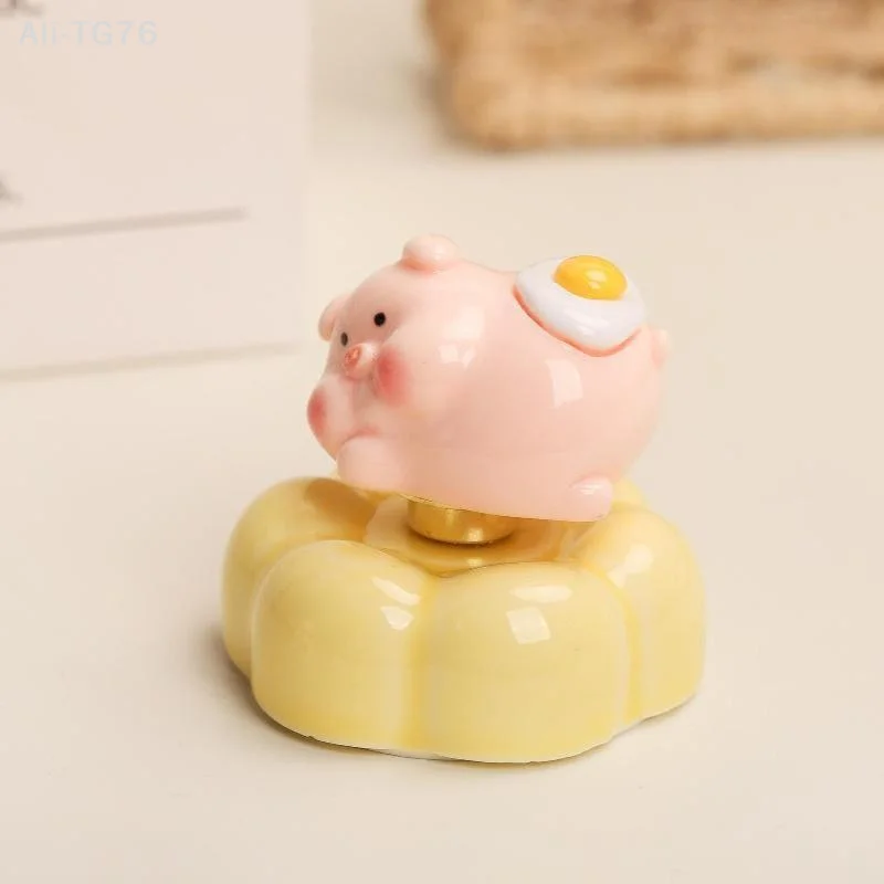 [P] Creative Resin Pink Pig Figurine Stackable Pig Rotating Pig With Bearing Flower Base Desktop Ornament