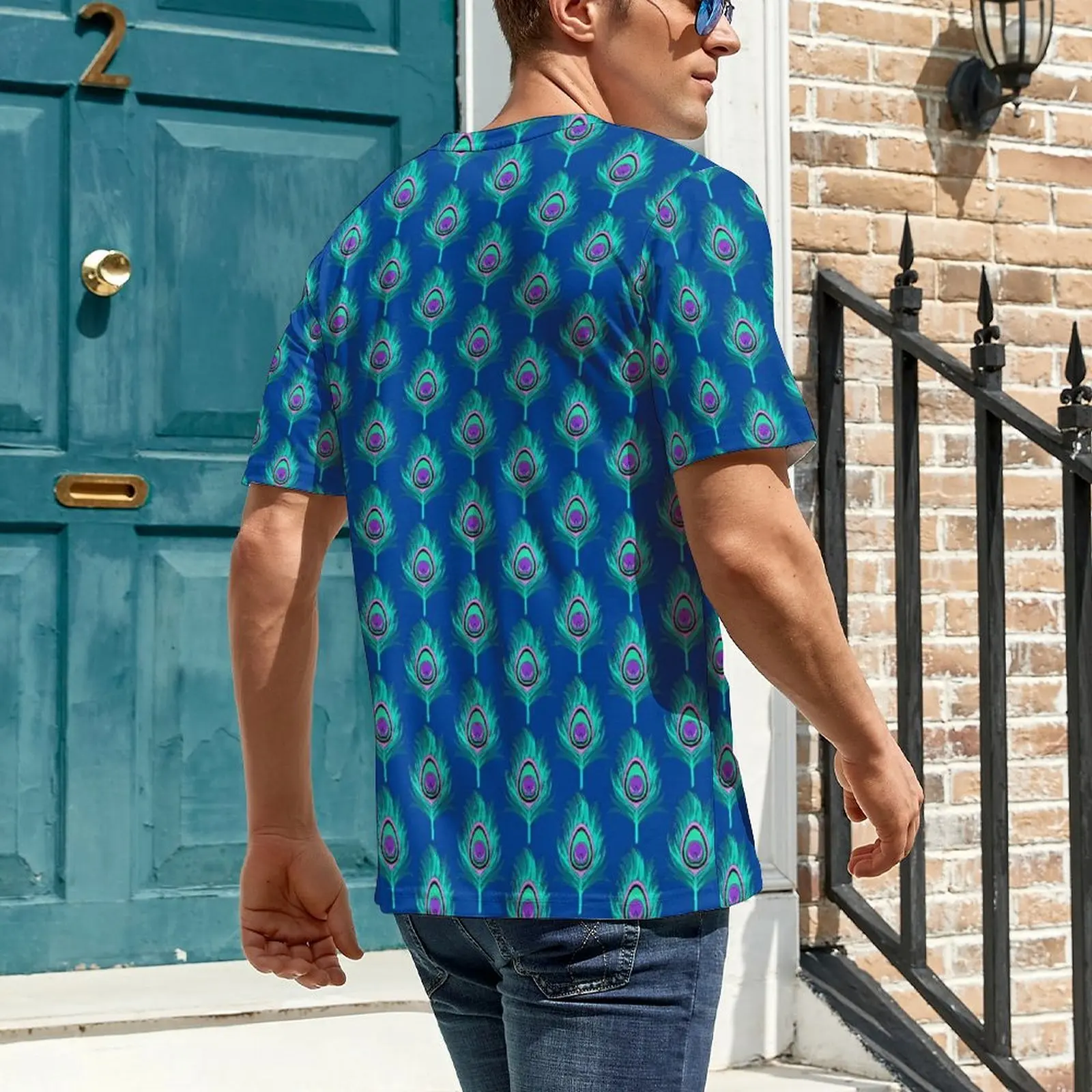 Summer T Shirt Blue Peacock Feathers T Shirts Animal Print Funny Trendy Tees For Man Short-Sleeved Design Oversize Clothing