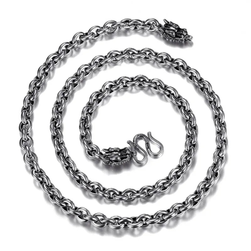 BOCAI 100% Pure S990 Silver Necklace For Men 6mm O-shaped Chain Ethnic Style Domineering Noble Dragon Head Trendy Man Necklace