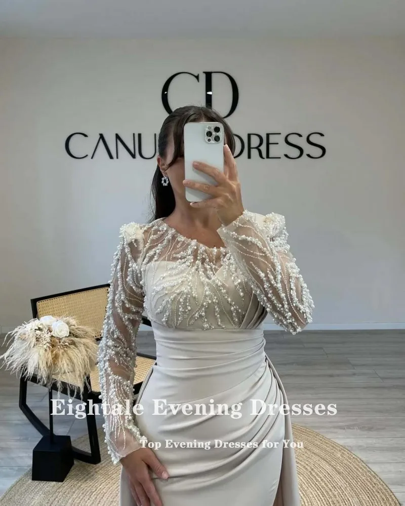 Eightale アラビアイブニングドレスカスタマイズされた V ネック長袖高級マーメイドウエディングウェディングパーティードレス Abendkleid コソボ Luxus