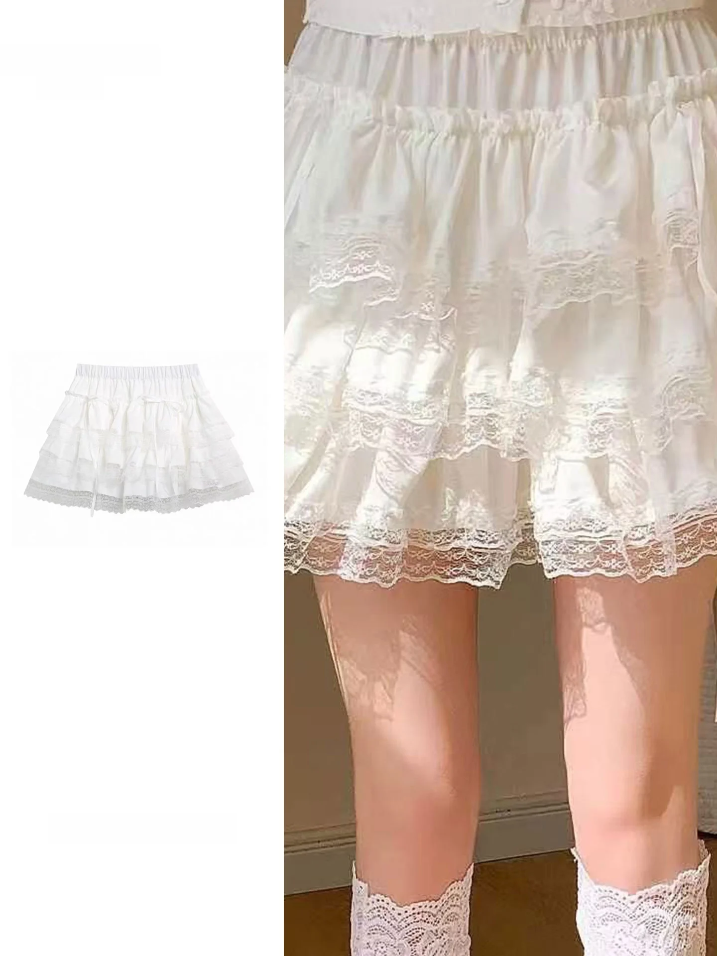 Sweet Lace Splicing Fluffy Half Skirt for Women Early Spring New Style Ballet Wind High Waist A-Line  Skirt Micro Fat