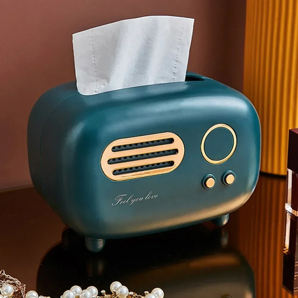 3 Colors Radio Model Tissue Box Holder Square For Home Desktop Decor Tv Tissue Box Case Storage Organizer