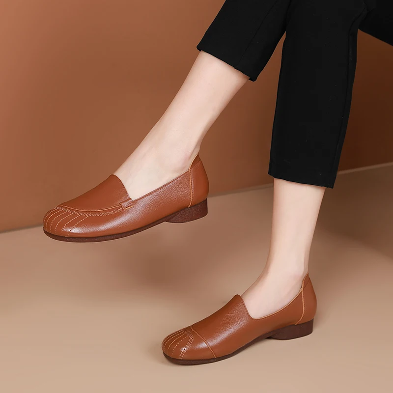 2024 spring autumn women pumps plus size 22-25.5cm cowhide upper square toe Sewing thread shallow cut single shoes women shoes