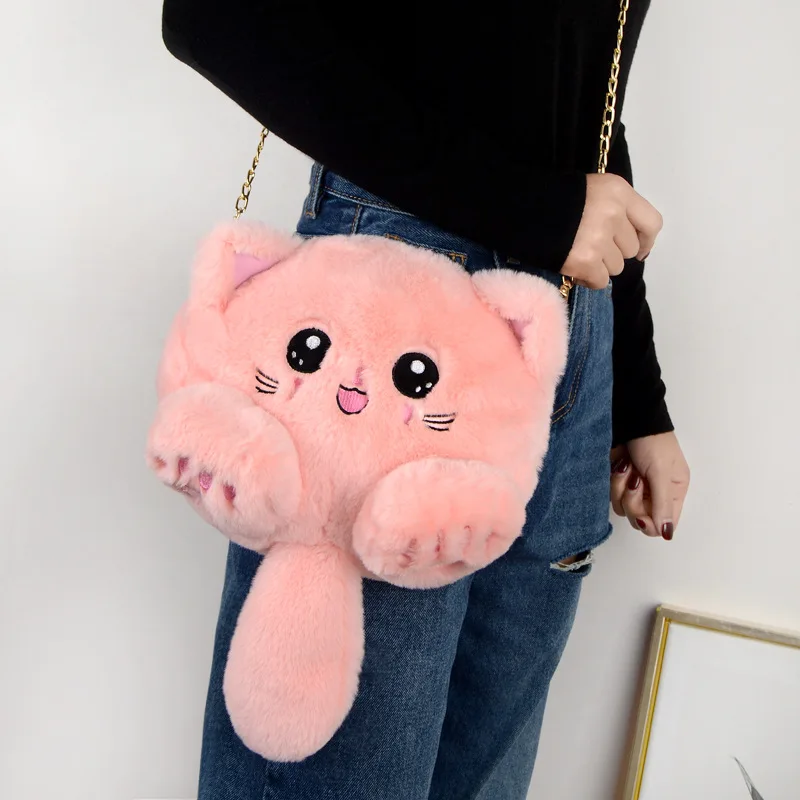 

Сумки через плечо с изображением кота, сумка Peluche, женская осенне-зимняя плиссированная плюшевая модная сумка премиум-класса, маленькая сумка для мобильного телефона