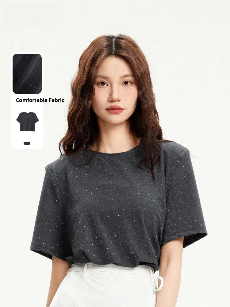 

Модная футболка с коротким рукавом и круглым вырезом, универсальный топ с горячей фиксацией стразами, летняя новинка, Memory's Starting Point