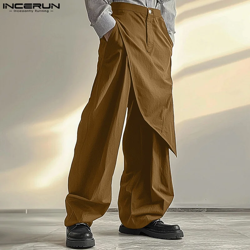 INCERUN Multilayer Wide Leg Pants 2025 Solid Color Simple Trousers Korean Style Harajuku Male Bottoms Simple Commuting Male Pant