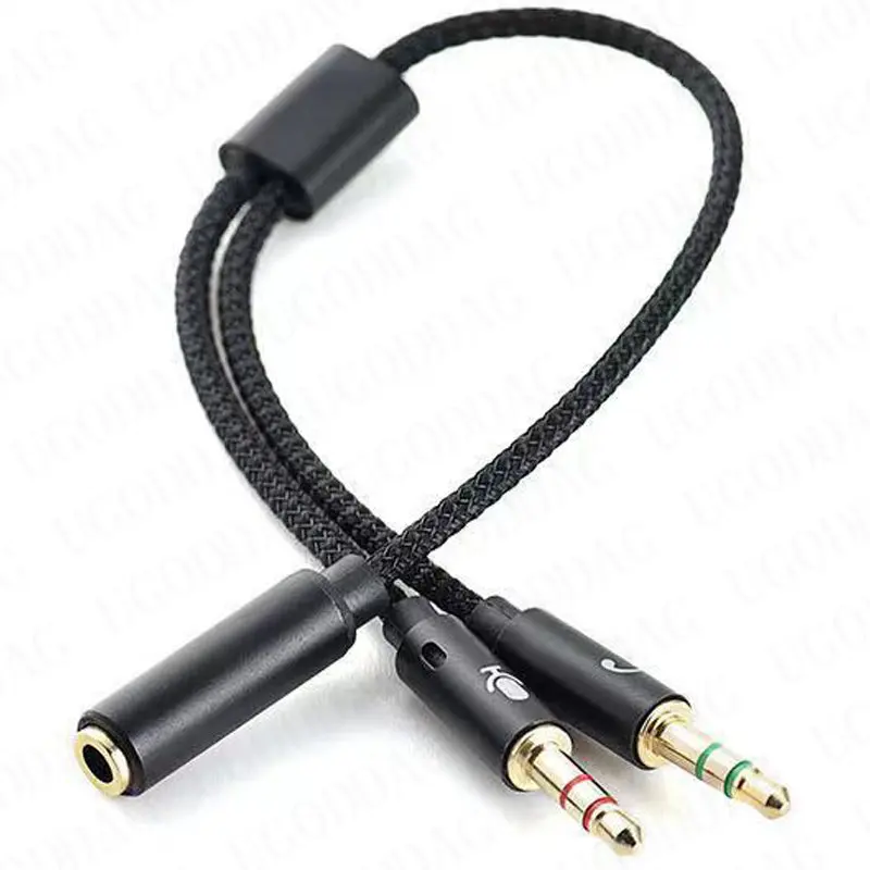 Headphone Splitter Cable for Computer 3.5mm Female to 2 Male 3.5 Jack Mic Audio Y Splitter Microphone Adapter Aux Cable