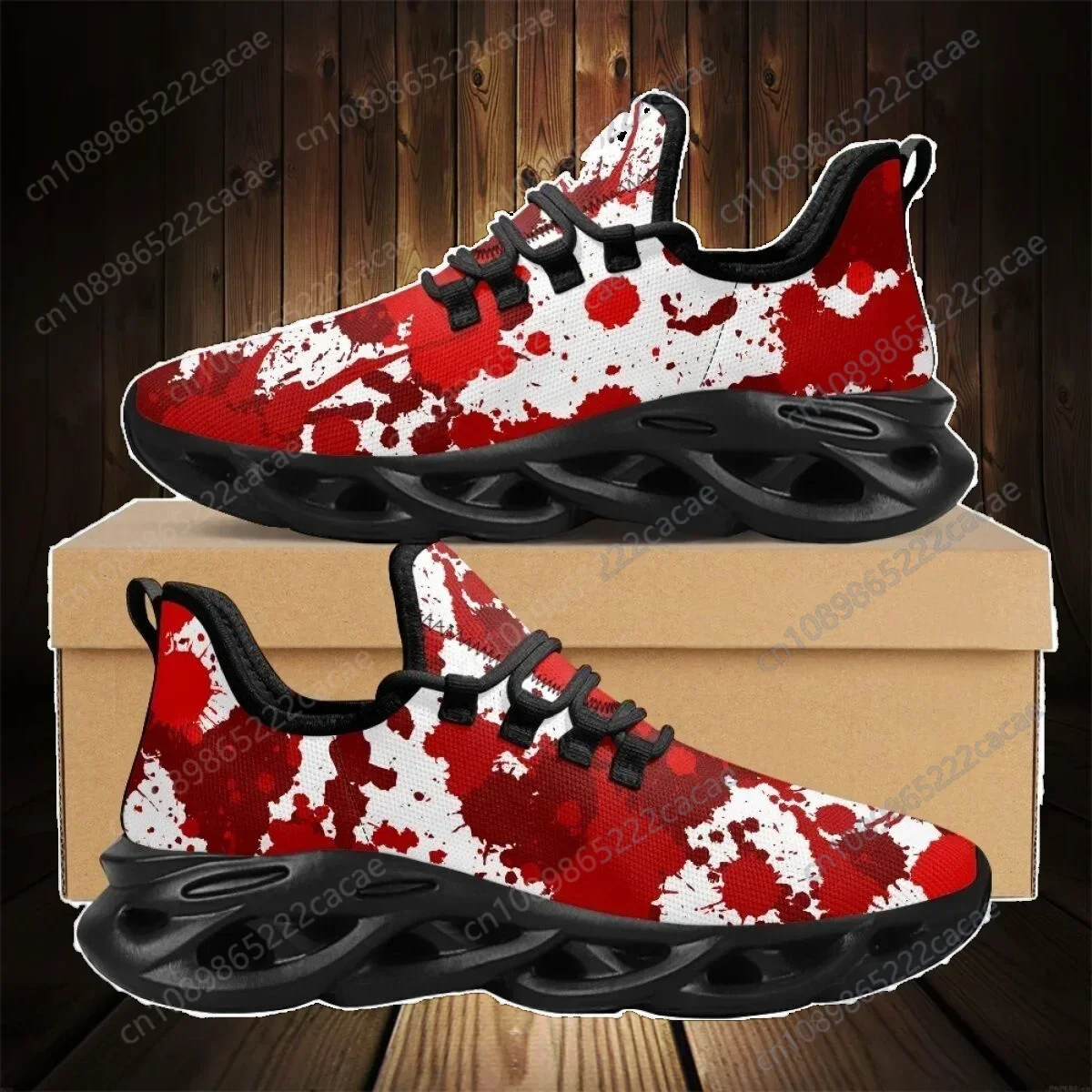 Red Blood Printed Casual Sneakers Outdoor Breathable Lace-up Cushion Mesh Shoes Lightweight Footwear Halloween Gifts