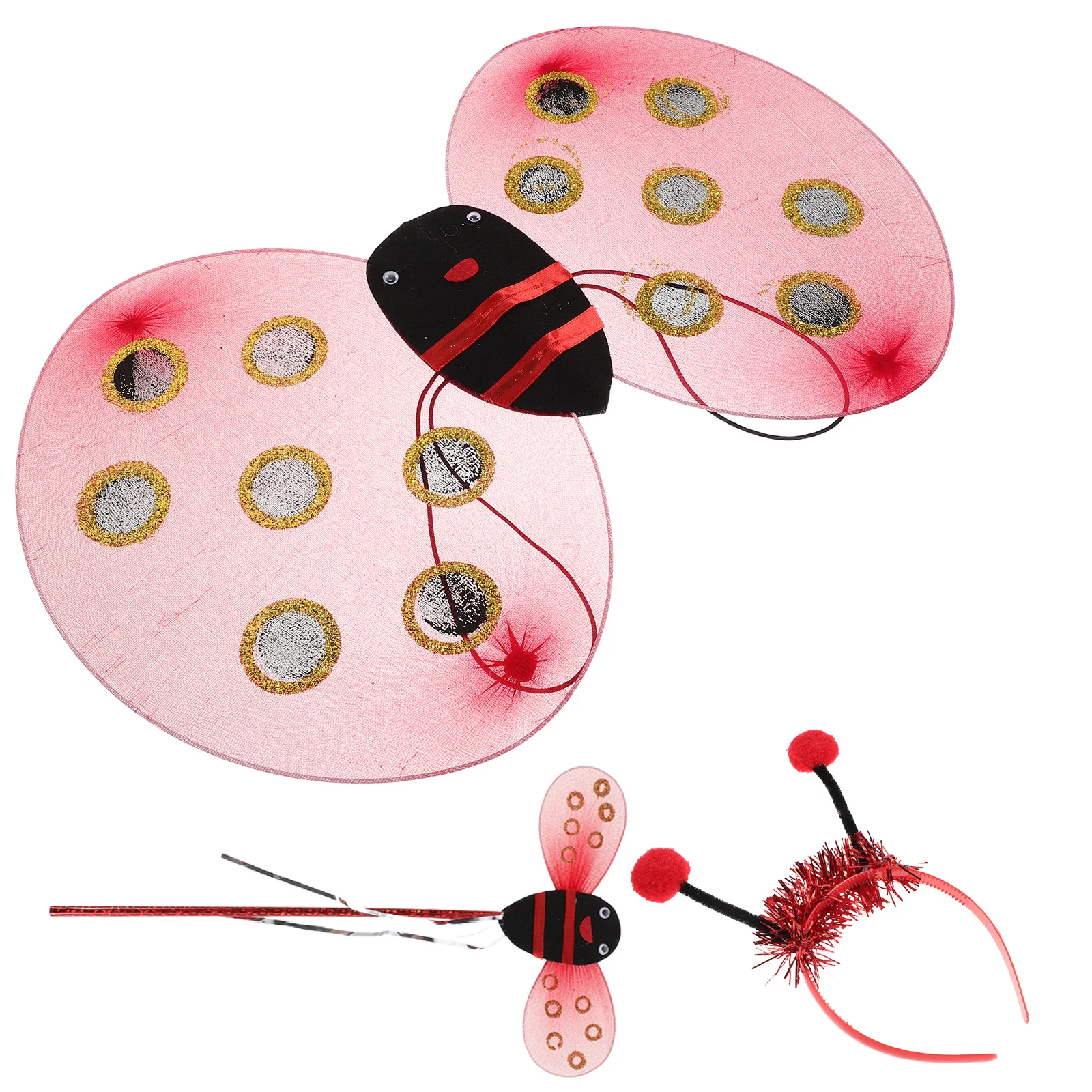 

1Set Ladybug Wings Red Foldable Lightweight Headband and Fairy Wand Costume for Halloween Fairy Role Play