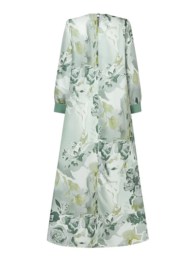 ZANZEA Eid Mubarek Sukienka Muzułmańska Abaja Islamska Szata Damska Patchworkowa Sukienka Maxi na Lato 2025 Elegancka Sukienka z Długim Rękawem w Kwiatowy Wzór Vestido