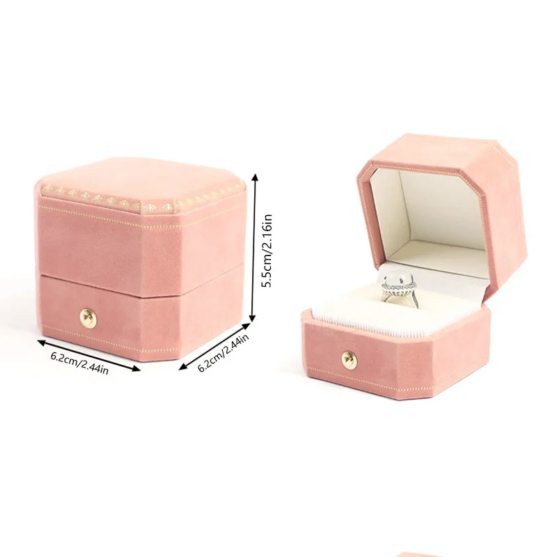 Personalized Octagonal Ring Box for Women,Velvet Flannel Wedding Engagement Proposal Jewelry Gift Box,Custom Valentine Christmas