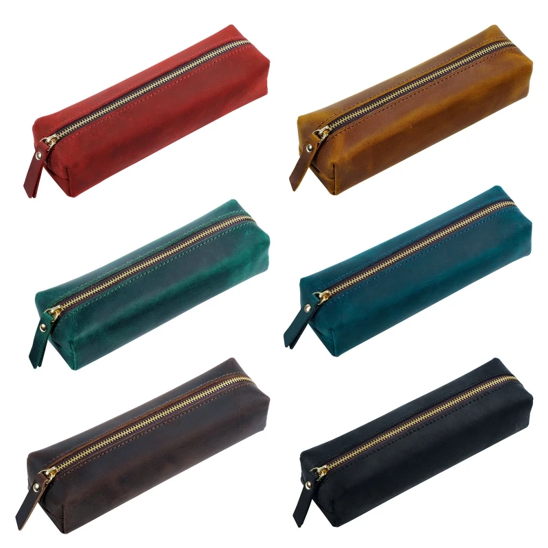 빈티지 가죽 펜 케이스 홀더, 마커 연필 파우치, 메이크업 정리 지퍼 문구 가방, 친구, 대학생, 성인