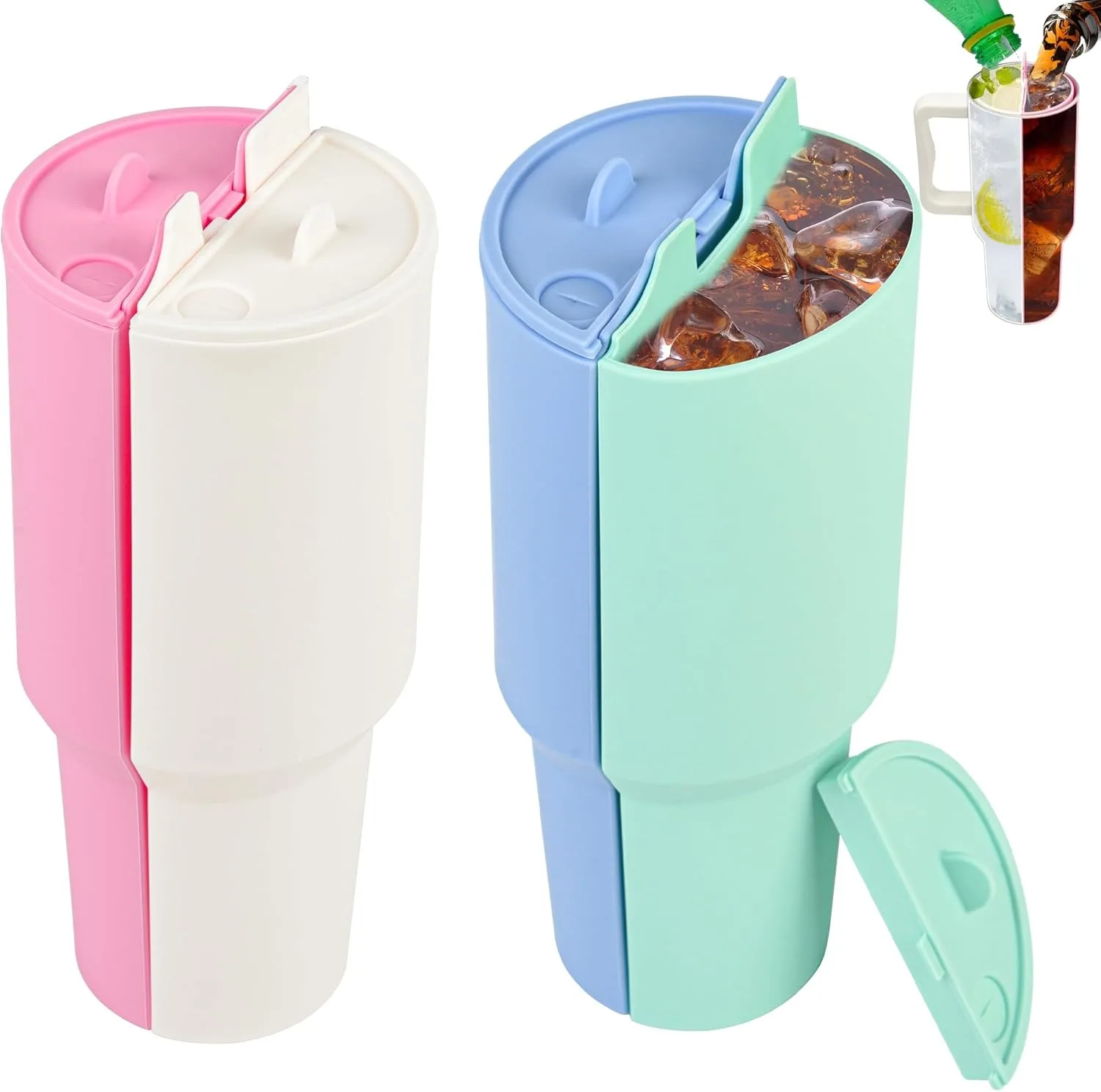 Divisor de bebidas de silicona 2 en 1 Compatible con vaso Stanley Separador de tazas de 40 oz con tapa para bebidas dobles